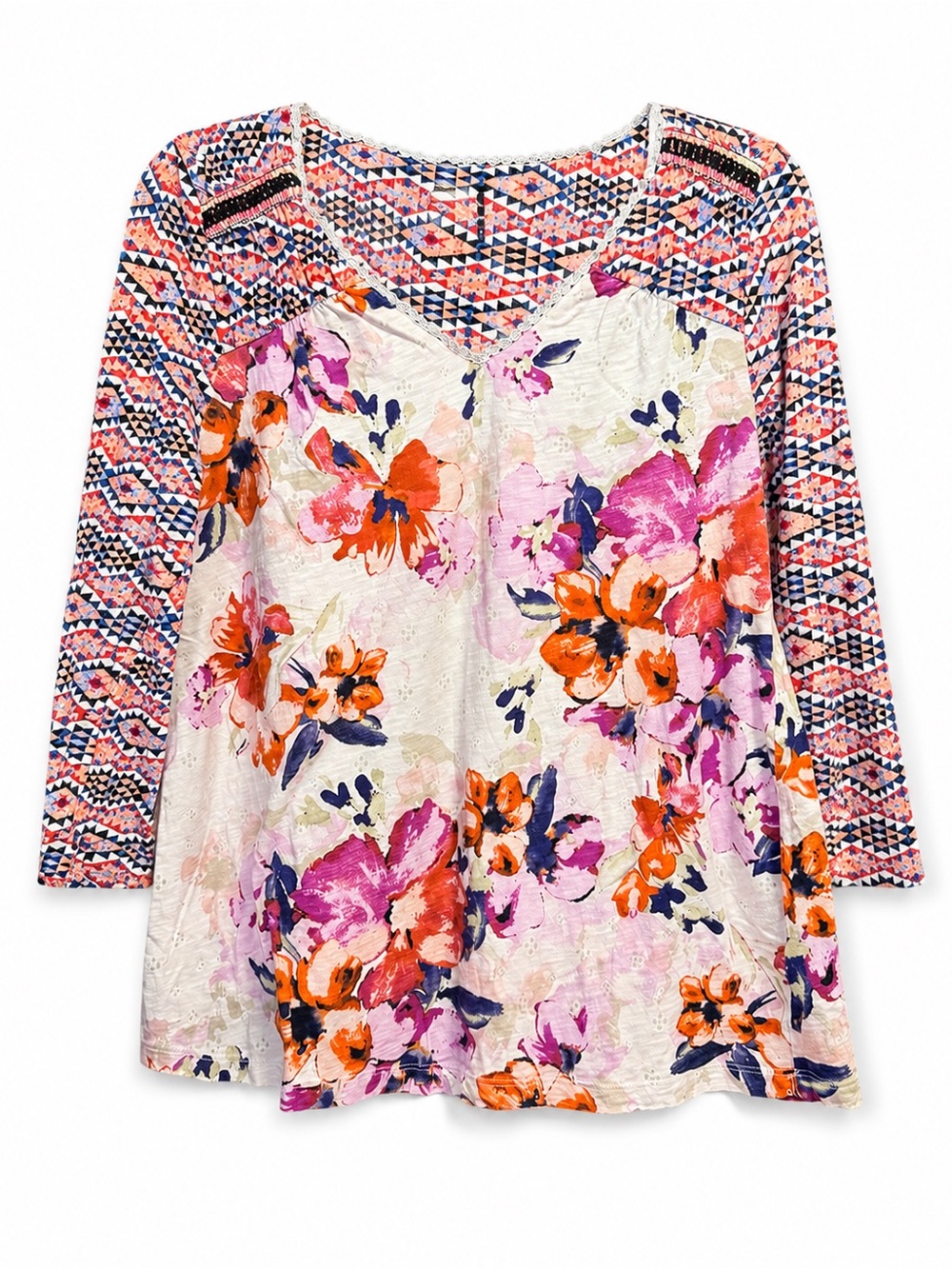 Anthropologie Akemi + Kin Mixed-Print Floral Geometric Top